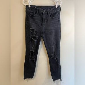 American Eagle Hi Rise Jegging Black Denim Skinny Destructed Jean Womens Size 8S